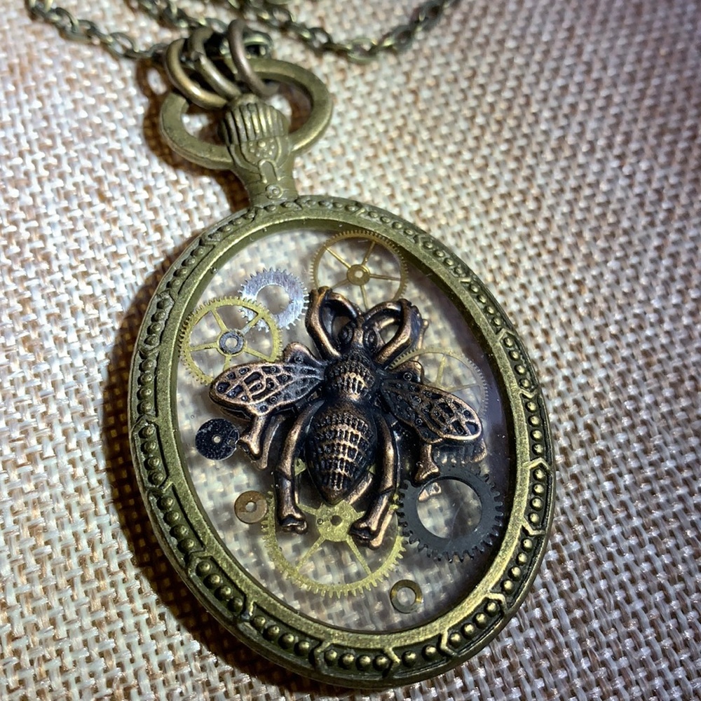 Honey Bee Steampunk Gears 30” Necklace One of a kind New - Picture 1 of 8